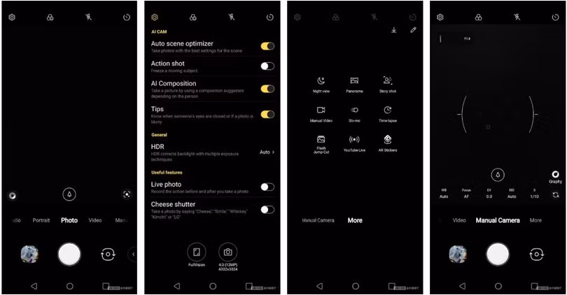 Các chế độ chụp trên chiếc LG G8X ThinQ (Ảnh: Android Authority)