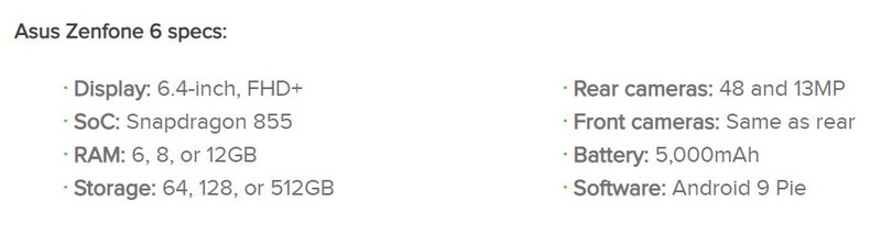 Thông số Asus Zenfone 6 (Ảnh: Android Authority) Thông số Asus Zenfone 6 (Ảnh: Android Authority)