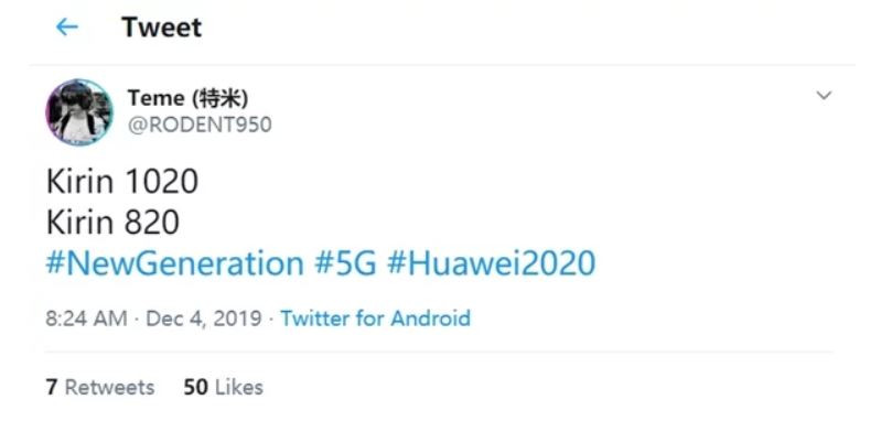 Một tài khoản trên Twitter tiết lộ tên dòng chip thế hệ mới của Huawei (Ảnh: Twitter) Một tài khoản trên Twitter tiết lộ tên dòng chip thế hệ mới của Huawei (Ảnh: Twitter)