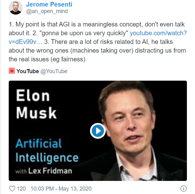 Giám đốc mảng AI của Facebook "đá đểu" Elon Musk trên Twitter (Nguồn: Twitter)