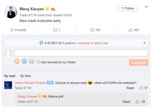 Bài đăng trên Weibo của phó chủ tịch Xiaomi (Nguồn: Weibo)