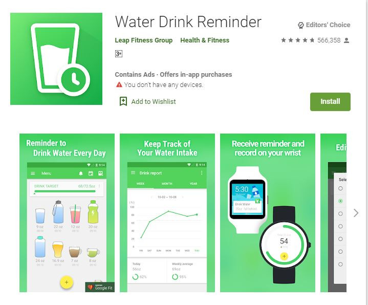 Water Drink Reminder hoàn toàn miễn phí (Ảnh: Google Play) Water Drink Reminder hoàn toàn miễn phí (Ảnh: Google Play)