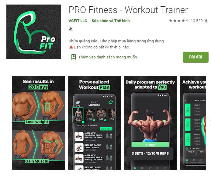 Ứng dụng tập luyện chuyên nghiệp dành cho cánh mày râu (Ảnh: Google Play Store) Ứng dụng tập luyện chuyên nghiệp dành cho cánh mày râu (Ảnh: Google Play Store)