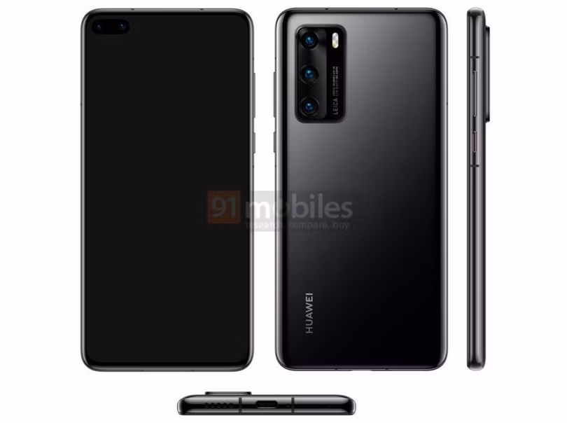Hình ảnh render mới nhất của chiếc Huawei P40 (Ảnh: 91mobbiles)