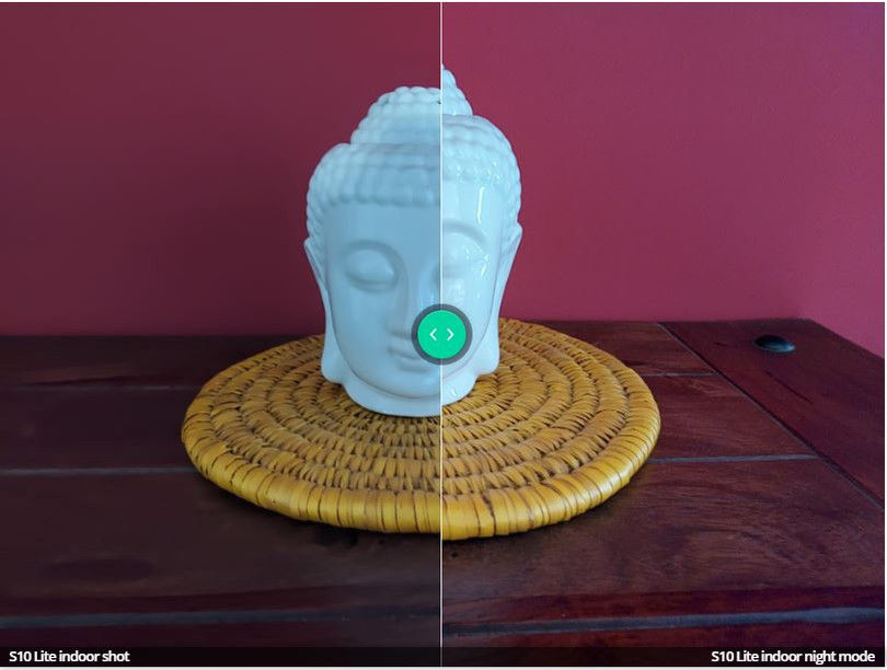 So sánh ảnh chụp ở chế độ thường và chế độ chụp ảnh ban đêm của S10 Lite (Ảnh: Android Authority)