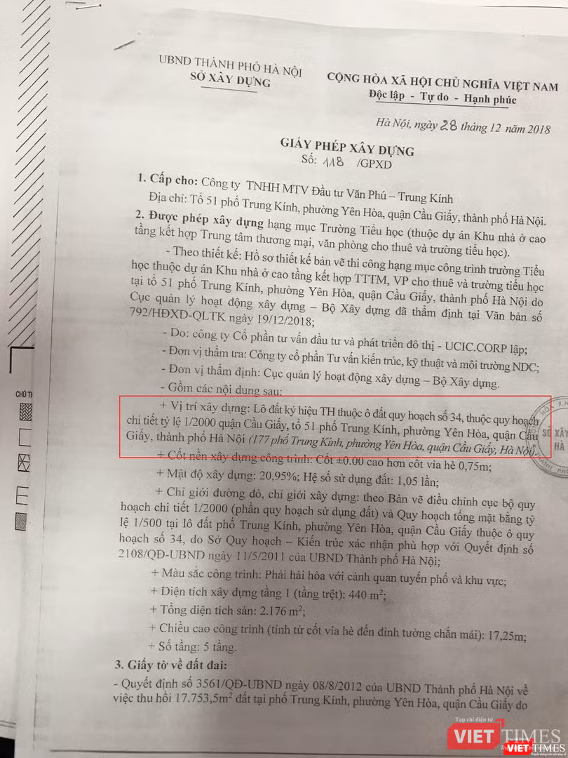 Giấy phép xây dựng nêu rõ vị trí công trình