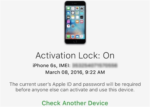 Giao diện trang Activation Lock thời điểm còn hoạt động.