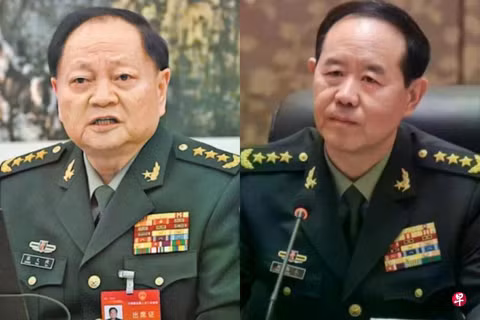 Hai ông Trương Hựu Hiệp (trái) và Lưu Chấn Lập (phải) đã bị bãi chức Phó chủ tịch và Ủy viên Ủy ban quân sự nhà nước, bãi bỏ tư cách đại biểu Nhân Đại. Ảnh: Zaobao.