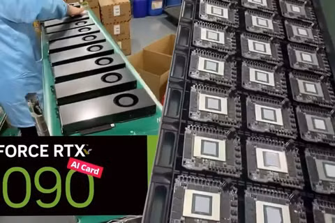 Card đồ họa Nvidia RTX 5090 được doanh nghiệp Trung Quốc mua gom, hoán cải sử dụng cho hệ thống máy chủ AI. Ảnh: Videocardz.