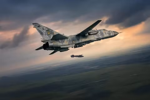 Máy bay cường kích Su-24 của Ukraine thả bom lượn Virivnyuvach. Ảnh: Centrum. 