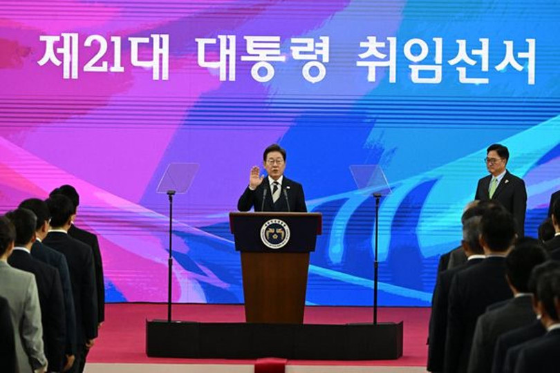 Ông Lee Jae-myung tuyên thệ nhậm chức Tổng thống Hàn Quốc thứ 21 sáng nay, 4/6. Ảnh: Yonhap.