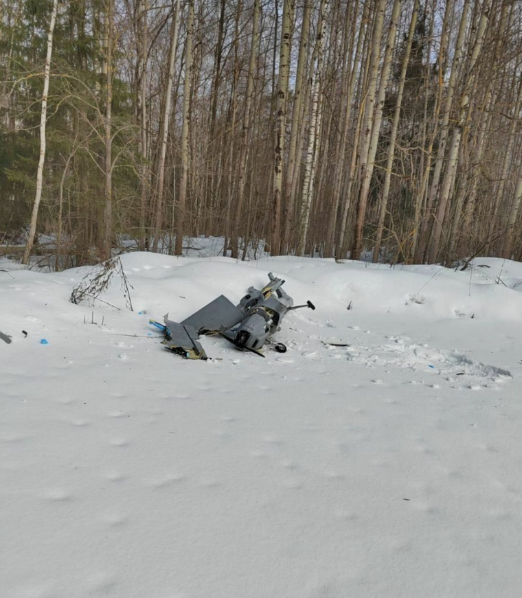 Xác chiếc máy bay không người lái nằm trên tuyết (Ảnh: @KyleJGlen).