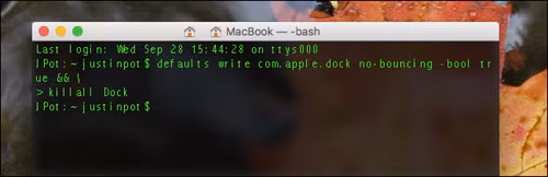 Nhập câu lệnh kích hoạt tính năng ẩn vào cửa sổ dòng lệnh Terminal.