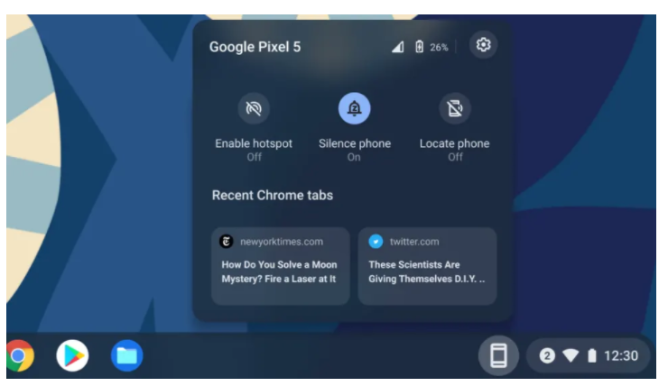Tính năng ghi nhớ hai cửa sổ mở cuối của Phone Hub. Ảnh: Google.