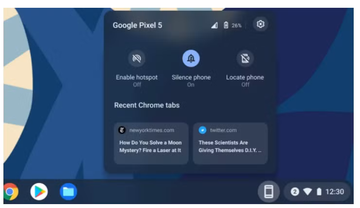 Tính năng ghi nhớ hai cửa sổ mở cuối của Phone Hub. Ảnh: Google.
