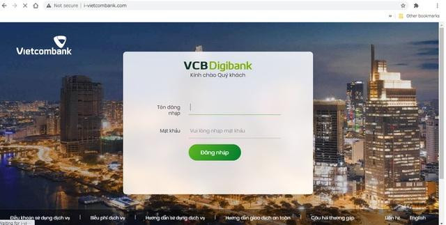 Giao diện của trang web giả mạo Vietcombank. Giao diện của trang web giả mạo Vietcombank.