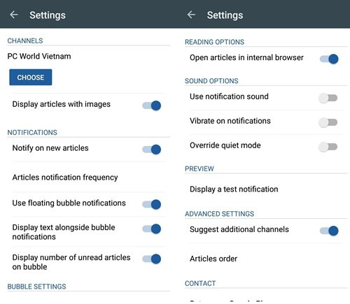 Danh sách các thiết lập của Bubble for Facebook. Danh sách các thiết lập của Bubble for Facebook.