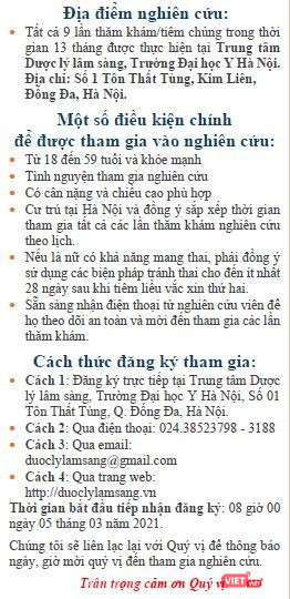 Một số thông tin về việc tham gia thử nghiệm vaccine COVIVAC