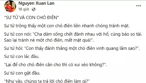 Bài đăng khó hiểu của Xuân Lan về câu chuyện "Sư tử và chó điên"