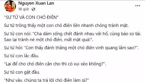 Bài đăng khó hiểu của Xuân Lan về câu chuyện "Sư tử và chó điên"