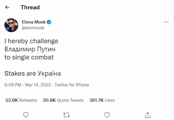 Elon thách thức Putin chiến đấu