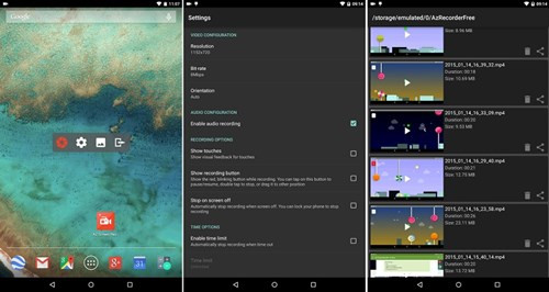 Giao diện của một ứng dụng quay phim màn hình trên Android 5.0.