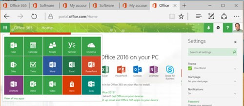 Hình 3. Để sử dụng các ứng dụng Office 2016 từ trình duyệt, hãy chọn ứng dụng trực tuyến từ lưới các tùy chọn sau khi đăng nhập vào tài khoản Office 365.