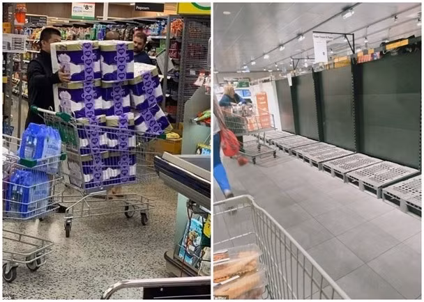 Sieu thị ở Australia hết nhẵn hàng; giấy vệ sinh cũng bị hạn chế mức mua chỉ 1-2 cuộn/người (Ảnh: Đông Phương).