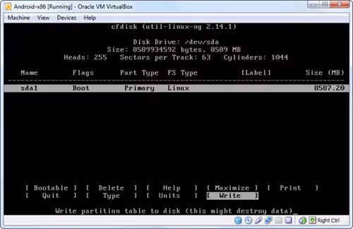 Thiết lập định dạng cho phân vùng muốn cài Android.