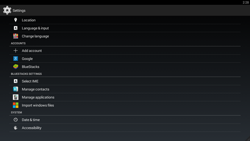 Chức năng cài đặt trên BlueStacks.