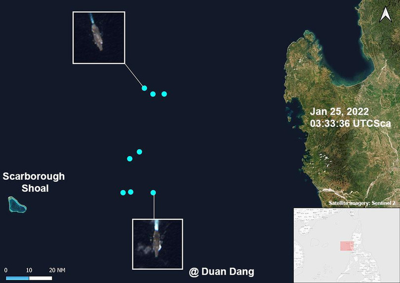 Khu vực hoạt động của hai nhóm tác chiến tàu sân bay Mỹ trên Biển Đông sáng 25/1 (Ảnh: @ Duan Dang)