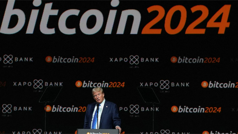 Ông Donald Trump phát biểu tại sự kiện Bitcoin 2024. Ảnh: Reuters.