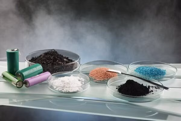 Vật liệu thu được sau tái chế. Càng có nhiều rác thải pin cho tái chế, các quy trình tái chế bền vững càng quan trọng đối với những loại vật liệu có thể tái chế trong pin. Ảnh: Amadeus Bramsiepe, KIT.