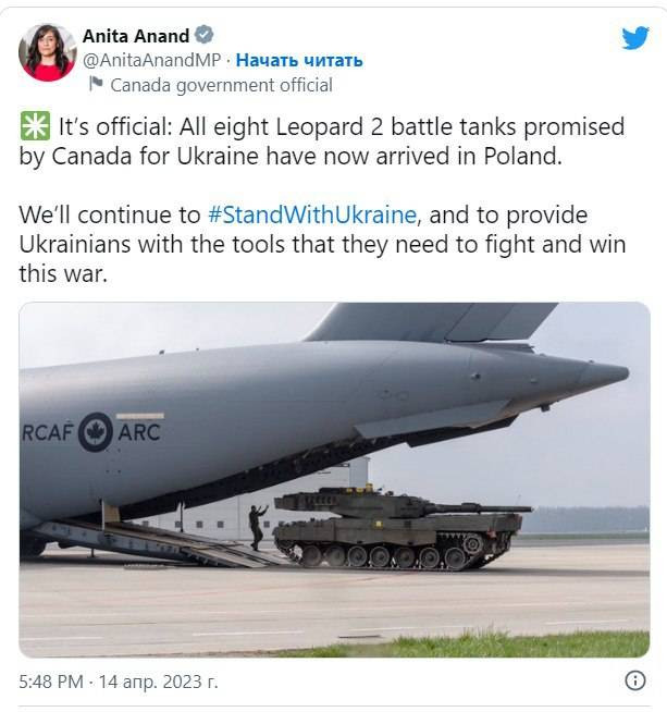 Bộ trưởng Bộ quốc phòng Canada tuyên bố, 8 xe tăng Leopard-2 của Canada, cung cấp cho Ukraine đã đến Ba Lan. Ảnh TopWar.