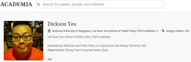 Hồ sơ của Yeo Jun Wei trên trang web nhà trường (Ảnh: sammyboy).