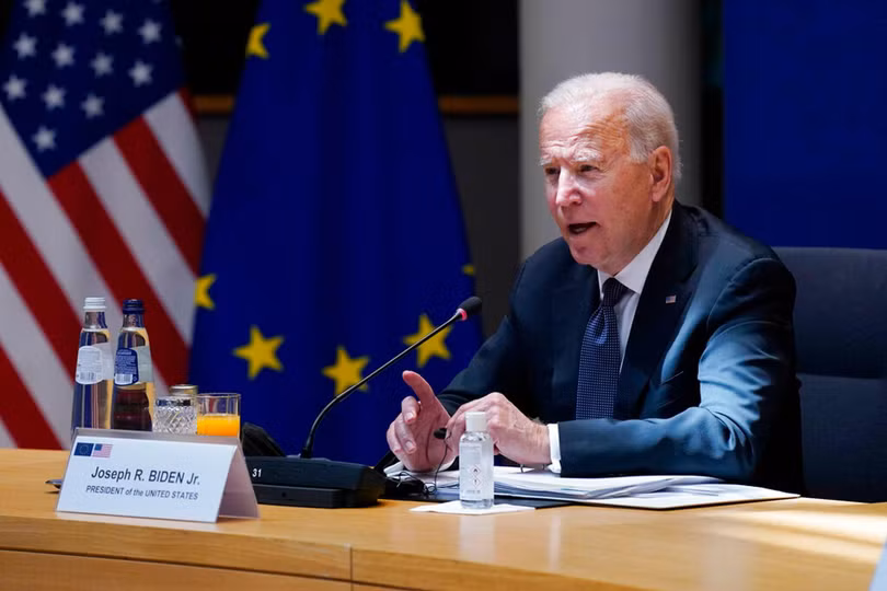 Tổng thống Mỹ Joe Biden phát biểu tại Hội nghị thượng đỉnh Mỹ-EU (Ảnh: AP)
