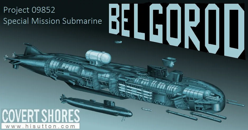 Tàu ngầm hạt nhân đặc nhiệm Belgorod theo phỏng đoán của các chuyên gia phương Tây (Ảnh: sunnews). Tàu ngầm hạt nhân đặc nhiệm Belgorod theo phỏng đoán của các chuyên gia phương Tây (Ảnh: sunnews).