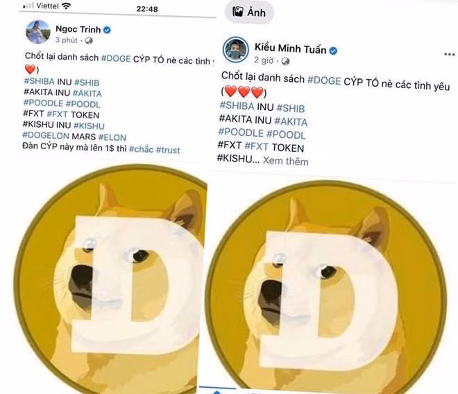 Kiều Minh Tuấn, Ngọc Trinh vô tư quảng cáo tiền ảo với nội dung giống nhau.