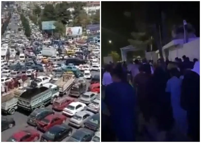 Dòng xe ùn tắc chiều 15/8 trên đường ra sân bay quốc tế Kabul (Ảnh: Đông Phương).