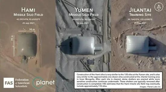 Ảnh vệ tinh cho thấy các giếng phóng Trung Quốc xây dựng ở các nơi khác nhau nhưng rất giống nhau (Ảnh: Chinatimes).