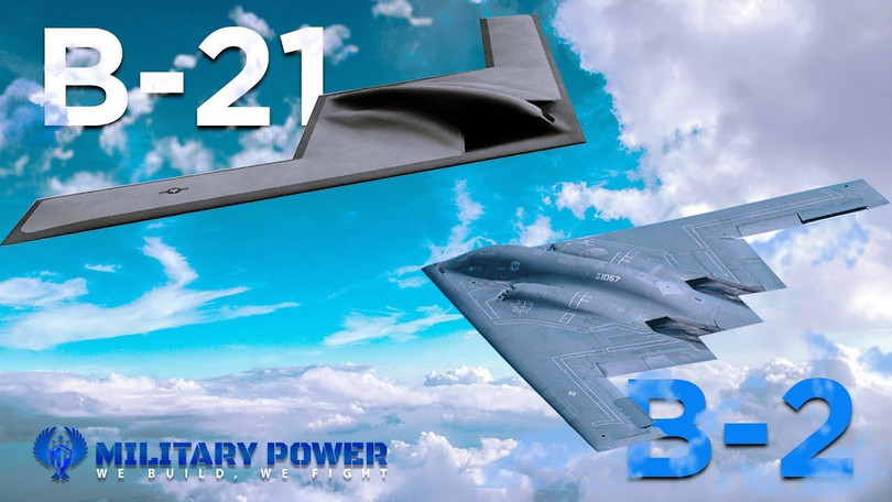 Hình ảnh so sánh B-21 với B-2 (Ảnh: Military Power). Hình ảnh so sánh B-21 với B-2 (Ảnh: Military Power).