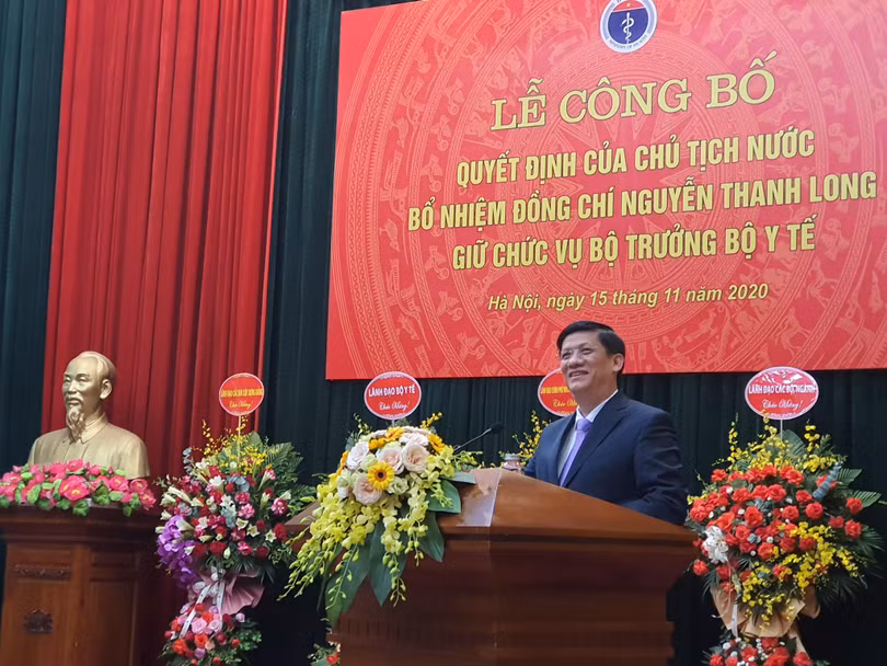 Tân Bộ trưởng Bộ Y tế Nguyễn Thanh Long phát biểu nhận nhiệm vụ (ảnh: Mạnh Cường)