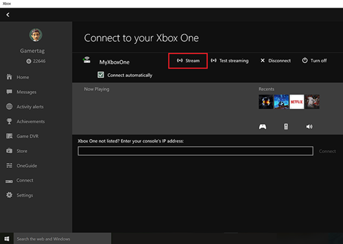 Trạng thái đang kết nối PC - Xbox One
