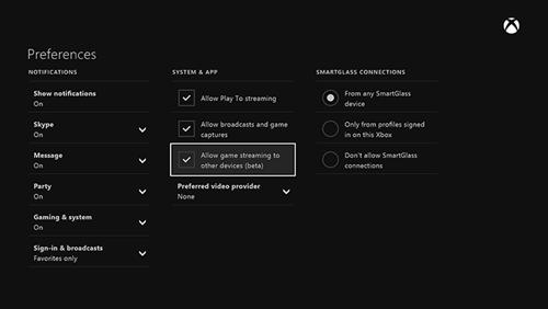 Allow game streaming to other devices (beta)