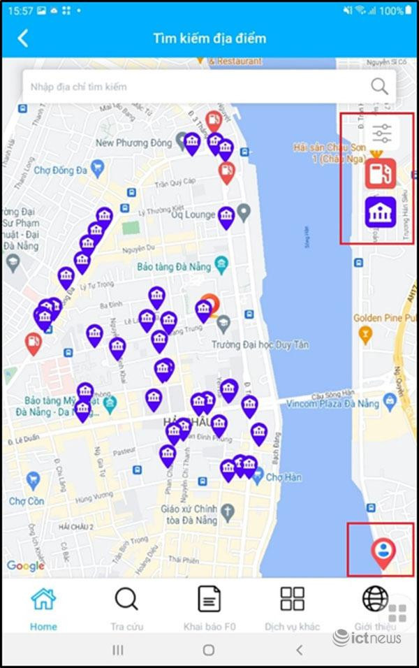 Tìm kiếm địa điểm là 1 tính năng mới trên ứng dụng “Danang Smart City”.