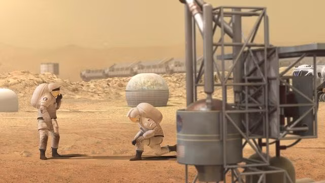 Hình ảnh phi hành gia khai thác nguyên liệu trên sao Hỏa. Nguồn: NASA