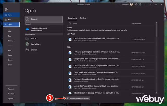 Cách khôi phục lại tập tin Office chưa kịp lưu bằng các tùy chọn có sẳn - Ảnh 4.