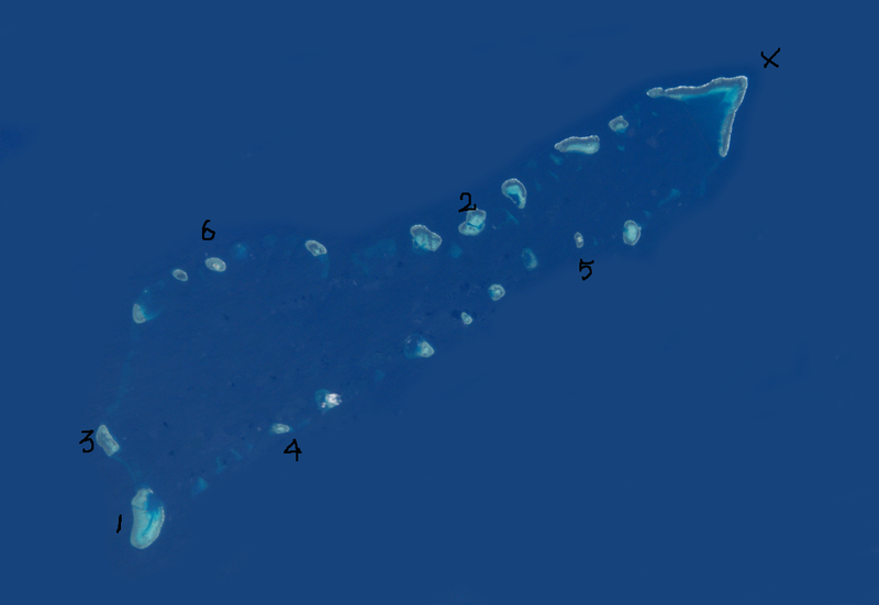 Cụm Sinh Tồn và vị trí các đảo, bãi: Ba Đầu (X), Gạc Ma (1), Cô Lin (3), Len Đao (4), Sinh Tồn Đông (5), Tư Nghĩa (2), Sinh Tồn (6). (Ảnh: Wiki). Cụm Sinh Tồn và vị trí các đảo, bãi: Ba Đầu (X), Gạc Ma (1), Cô Lin (3), Len Đao (4), Sinh Tồn Đông (5), Tư Nghĩa (2), Sinh Tồn (6). (Ảnh: Wiki).