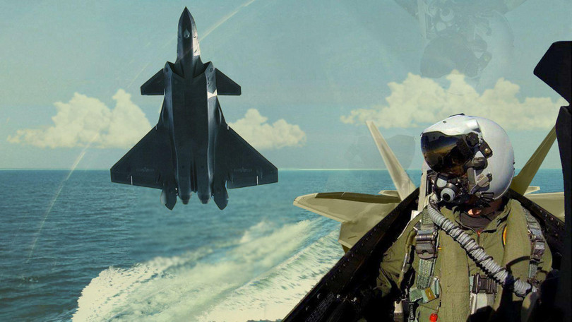 Trang mạng quân sự Trung Quốc đăng ảnh ghép J-20 Trung Quốc truy kích F-22 của Mỹ (Ảnh: Dwnews). Trang mạng quân sự Trung Quốc đăng ảnh ghép J-20 Trung Quốc truy kích F-22 của Mỹ (Ảnh: Dwnews).