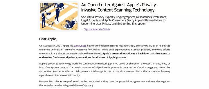 Một số người dùng ký vào bức thư ngỏ đã đặt câu hỏi, "Apple không phải là cơ quan thực thi pháp luật, nhưng quá trình quét đã tạo ra "giả định tội lỗi" cho tất cả người dùng". Ảnh: appleprivacyletter.com